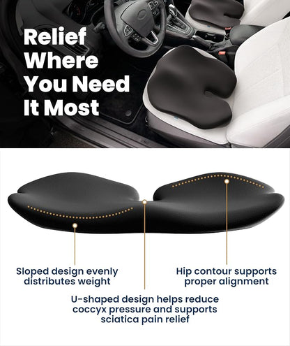 Everlasting Comfort Car Seat Cushion for Driving - Orthopedic Car Cushion for Office, Travel, Gaming Chair Memory Foam Driver Booster for Short People, Non-Slip, Washable Cover, Back & Sciatica Relief
