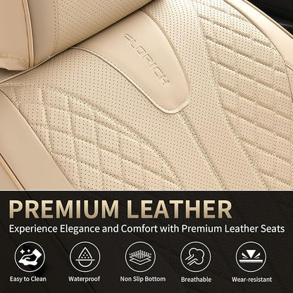 FLORICH Leather Seat Covers, Car Seat Cover Full Set Automotive Seat Covers Waterproof Car Seat Protectors 5 Seats Universal Seat Cover Fit for Most Cars SUV Trucks, Beige