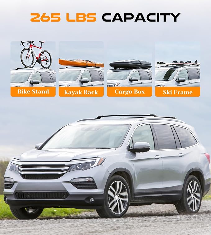 Aluminum Roof Rack Cross Bars with Lock Fit for 2016-2022 Honda Pilot with Side Rails, 330lbs Crossbars Anti-Wobble & Wind Noise Reduction Heavy Duty Cargo Carrier Accessories