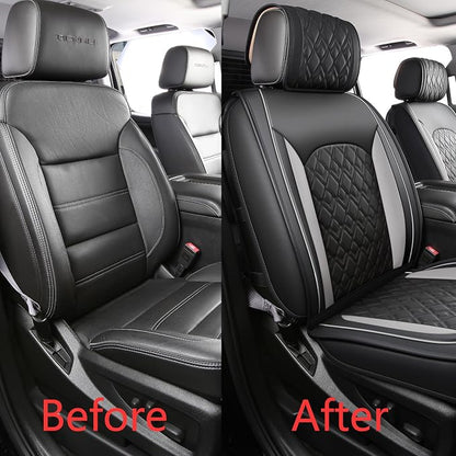 JOJOBAY Chevy Silverado Seat Covers,Leather Seat Covers for GMC Sierra,Custom Fit 2007-2026 1500 2500HD 3500HD Crew Double Extended Regular Cab,LT LZT RST Trail Boss(Front Pair,Black Grey)