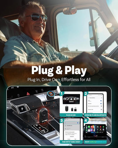 OTTOCAST Mini 2025 Wireless CarPlay & Android Auto 2-in-1 Adapter, Plug & Play, 5GHz WiFi, Auto Connect for iPhone & Android, Fits 98%+ OEM Wired CarPlay Cars