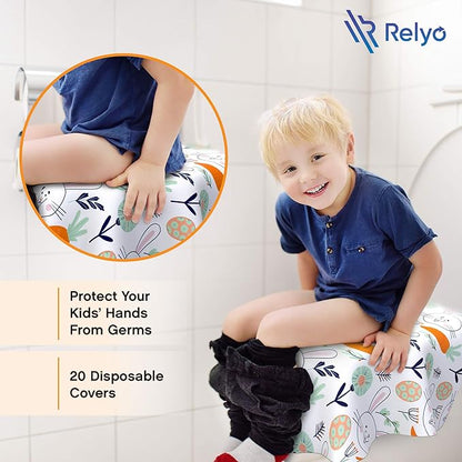 Relyo Disposable Toilet Seat Cover for Travel – 20 Pack with Covers Wrapped in Sets of 2, Non-Flushable Liners, Fits Most Seats – Kids, Toddlers, Adults (Bunny, 20)
