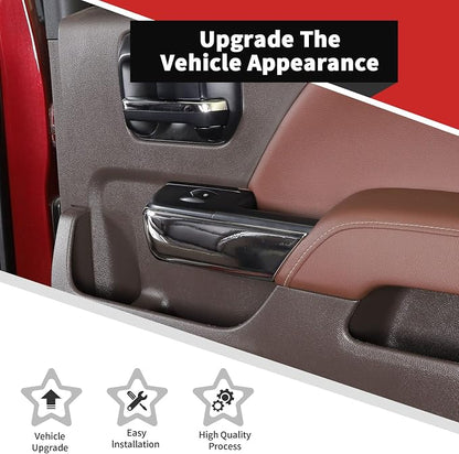 Voodonala for Chevy Silverado Car Door Interior Trim Cover Kits Compatibe with Chevy Silverado 2014-2018(ABS,4pcs/Set,Chrome)
