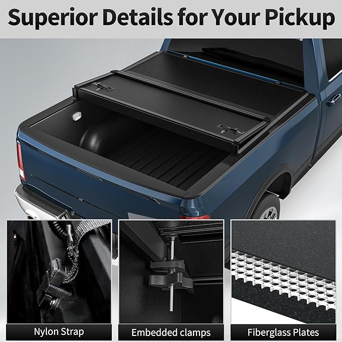 OEDRO FRP Hard Tri-fold Truck Bed Tonneau Cover Compatible with 2019-2026 Chevy Silverado 1500 / GMC Sierra 1500 New Body Style, 5.8 Feet Bed w/o Multi-Flex Tailgate
