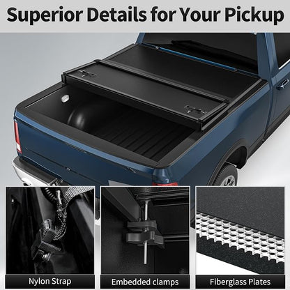 OEDRO FRP Hard Tri-fold Tonneau Cover Fold Truck Bed Covers Fits for Ford F150 F-150 2015-2025 with 5.5 Feet Bed