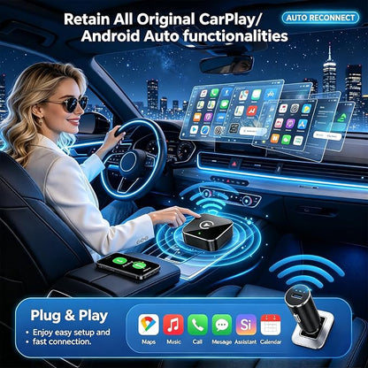 Upgraded Wireless CarPlay Adapter | Broader Compatibility & Reliable Connection, Supports iPhone & Android Phones, Compact Size for Stable CarPlay & Android Auto Linkage