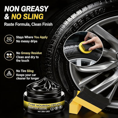 Tyre Nourish Cream, Professional Car Tire Wax for Instant Black Gloss and Long Lasting Shine, UV Protection and Waterproof Refurbish Coating for Tire Cracking Prevention and Maintenance (2PCS)