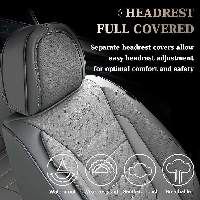 Coverado Seat Covers Full Set, Seat Covers for Cars, Gray Car Seat Cover, Waterproof Car Seat Protector, Nappa Car Seat Cushion, 5 Pieces Car Seat Covers Front Seats and Back Fit for Most Cars