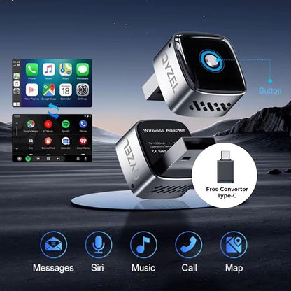 AX1 Wireless CarPlay & Android Auto Adapter for Factory Wired CarPlay Cars – On/Off Button, Device Switch, Fast Connection, Auto Reconnect, Plug & Play