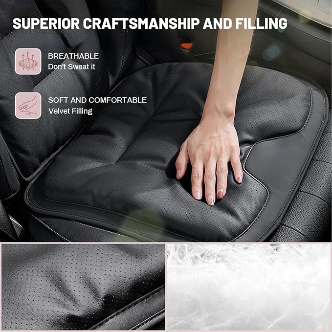 1 Car Seat Cushion for Car,Pu Nappa Leather with Breathable Memory Cotton Core Filling & Non-Slip Sole,Water Proof,Car Seat Cushions for Driving&Office Chair(Car Seat Cushion With Back Support Pillow)