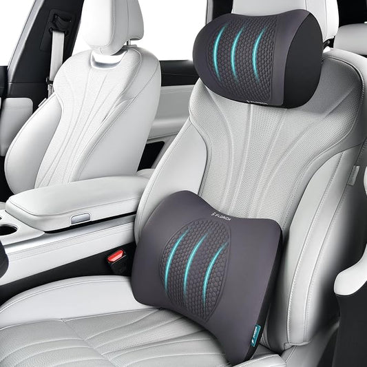 FLORICH Lumbar Support with Car headrest Back Pillow for Chair Headrest Pillow with Gel Memory Foam Massage Point Memory Foam Back Pillow for Office Chair(Grey)