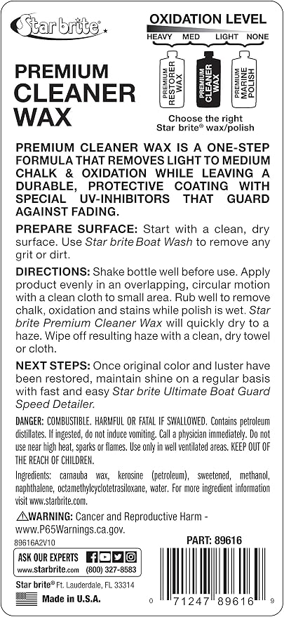 STAR BRITE One-Step Cleaner Wax with UV Protection - Removes Chalk & Oxidation from Fiberglass, Metals & Painted Surfaces