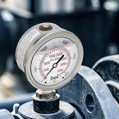 Winters 2-1/2" Dial Size, Liquid Filled Industrial Pressure Gauge, Brass Internals, Stainless Steel Case, Dual Scale 0-5,000 psi/kPa, 1.5% Acc, 1/4" NPT Bottom Mount, Glycerin Filled Pressure Gauge