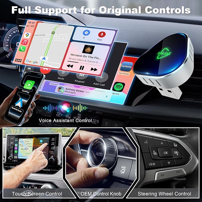 2026 Wireless Carplay Adapter, Universal for Apple iPhone & Android, Plug & Play, Portable Design with USB-A/Type-C Port