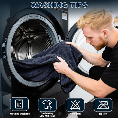 Aidoclip 4PCS Car Drying Towel Microfiber Detailing Kit - 36x24 in Car Towels Cleaning Supplies, Reusable Shammy Quick Dry Cloth for Carwash, for Auto, Boat, RV, Garage & Home (Black)
