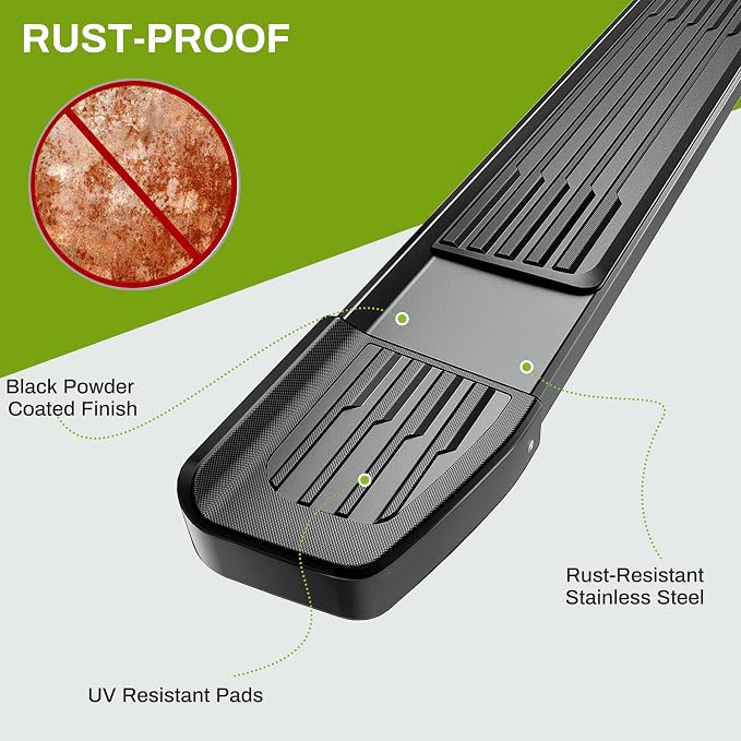 AUTOSAVER88 6 Inches Running Boards Compatible with 2007-2018 Chevy Silverado/GMC Sierra 1500 Crew Cab, 2007-2019 2500HD 3500HD, Black Stainless Steel Side Steps Nerf Bars(Gas Engine ONLY)