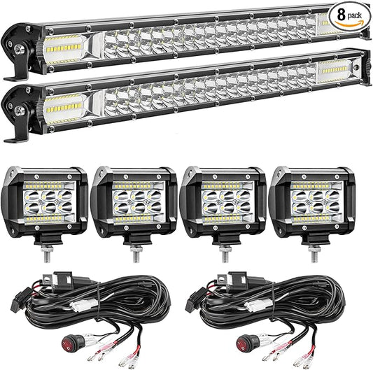 LED Light Bar Kit for Truck, 2 Pcs 20 Inch Slim Light Bars, 4 Pcs 4 Inch LED Pods, 2 Wiring Harness, 12V 24V Off-Road Driving Work Fog Lights for SUV ATV Tractor Pickup Golf Cart