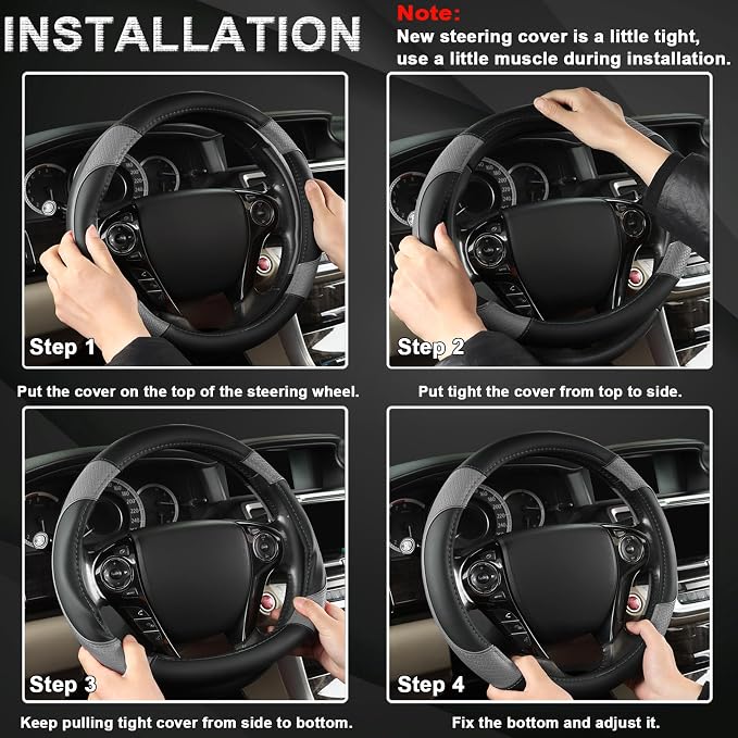 GIANT PANDA Steering Wheel Cover for Honda Civic(2006-2015),CR-Z, Insight, S2000 (Gray+Black-Small Size)