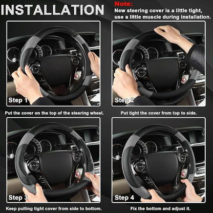 GIANT PANDA Steering Wheel Cover for Honda Civic(2006-2015),CR-Z, Insight, S2000 (Gray+Black-Small Size)