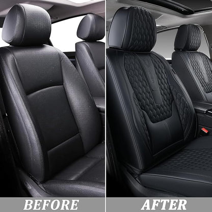 Coverado Front Seat Covers, Car Seat Covers Front Seats, Nappa Leather Seat Covers for Cars, Waterproof Seat Covers with Lumbar Support Universal Fit for Most Cars SUV Trucks (Front, Black)