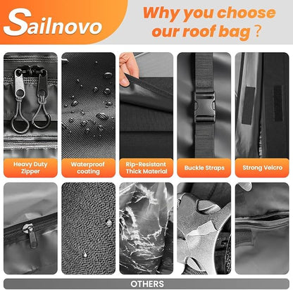 Sailnovo Rooftop Cargo Carrier Roof Bag,15 Cubic feet Soft Waterproof Car Roof Bag fit Cars with/Without Rack, 4 Tie-Down Straps, 4 Door Hooks, Foldable Car Top Carrier for Road Trip Camping Travel