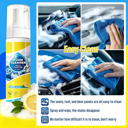 4-in-1 Foam Spray Cleaner - 2026 New Foam Cleaner Multi Purpose, New Foam No-Rinse Cleaner with Sponge and Towel for Car Interior, Kitchen Grease, Bathroom Tiles, Sofa Upholstery