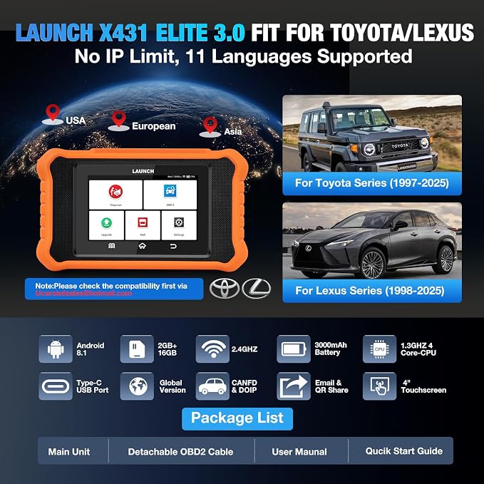 Launch Creader Elite 3.0 Bidirectional Scan Tool fit for Toyota/Lexus, 2026 Full System OBD2 Scanner, All Reset Service Code Reader, ECU Code, AUTO VIN, Battery Registration, Lifetime Free Update