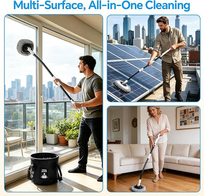 7-in-1, Car Wash Brush 15°Curved with 47" Long Handle and 90° Rotating Replaceable Brush Head, Car Wash Kit with Microfiber Towel and Tire Brush for Car, SUV, RV, Floor Cleaning-White.
