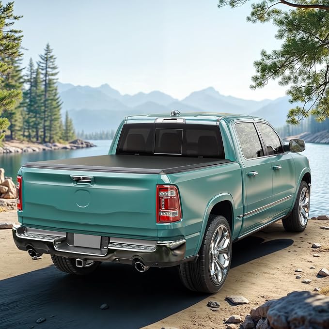 Soft Quad-Fold Truck Bed Tonneau Cover Fit for Dodge Ram 1500 2002-2026 (Classic & New), Fit for Dodge Ram 2500 3500 2003-2026, with 6.4 ft Bed Without Rambox