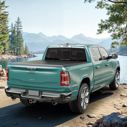 Soft Quad-Fold Truck Bed Tonneau Cover Fit for Dodge Ram 1500 2002-2026 (Classic & New), Fit for Dodge Ram 2500 3500 2003-2026, with 6.4 ft Bed Without Rambox