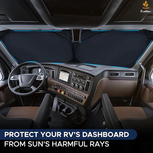 EcoNour RV Windshield Sunshade | Reflective RV Windshield Cover for UV Rays & Heat Protection, Keeps Your RV Motorhome Cool | Shades for RV Fits RVs, Trucks, Motorhomes, Buses | XXXXX-Large 102"x51"