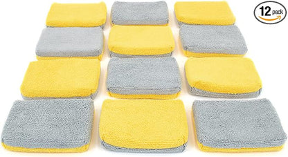 Autofiber Thin [Saver Applicator Terry] Ceramic Coating Applicator Sponge | 12 Pack | with Plastic Barrier to Reduce Product Waste. (Gold/Gray)