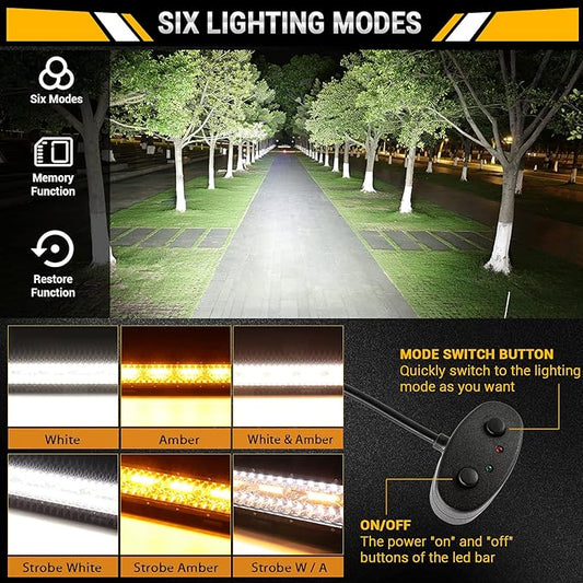 Auxbeam 20 Inch LED Light Bar 420W 6 Modes Amber White Strobe Light, Off-Road Driving Light Spot Flood Combo Work Light with 16AWG 10FT Wiring Harness Kit - 1 Lead for Jeep Wrangler Boat Truck SUV ATV