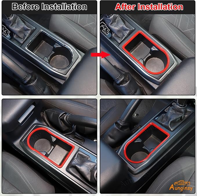 Aunginsy Car Gear Shift Panel Cup Holder Trim Ring Compatible with Toyota Tacoma 2016-2023 Truck Center Console Gear Shifter Cup Holder Panel Decorative Frame Protection Cover ABS Interior Accessories