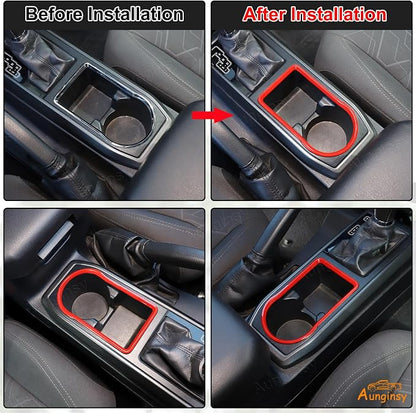 Aunginsy Car Gear Shift Panel Cup Holder Trim Ring Compatible with Toyota Tacoma 2016-2023 Truck Center Console Gear Shifter Cup Holder Panel Decorative Frame Protection Cover ABS Interior Accessories