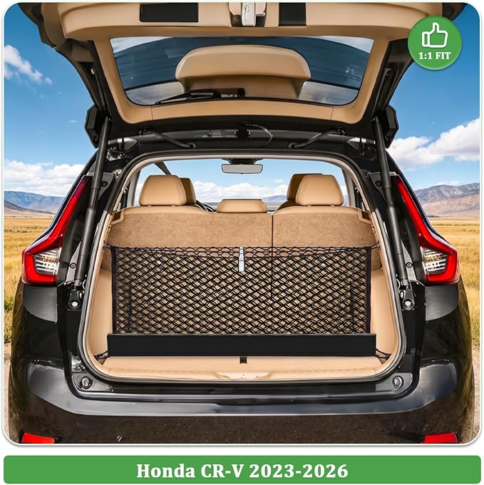 3-Layer Cargo Net for Honda CR-V 2023-2026, Zipper Bag Trunk Net for SUV | Heavy Duty Oxford Cargo Organizer Storage Nets with Carabiners for Camping, Groceries, and All Weather Conditions