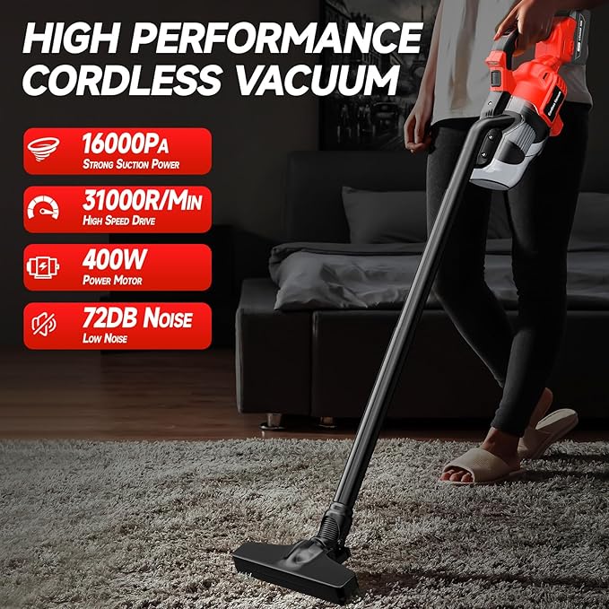Cordless Vacuum Compatible with Milwaukee M18 Battery, Handheld Vacuum Cleaner for Home Pet Hair Car, 5-in-1 Portable Shop Vac with 2 Washable HEPA Filter, 4 Multi Nozzle (Battery Not Includ)