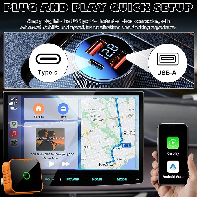 2026 Wireless CarPlay Adapter,5GHz USB & USB-C Dongle,Plug & Play for 2016+ Factory Wired CarPlay Vehicles,Low Heat Auto Connect CarPlay Converter for iPhone iOS 10+