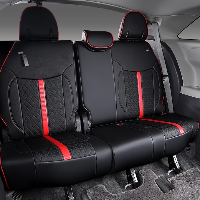 Custom Fit Sienna Seat Covers for 2021-2026 Toyota Sienna 7-Seat XLE XSE Woodland Limited Platinum [Ottoman Not Covered], Waterproof Faux Leather Full Set Airbag Compatible (Black+red)