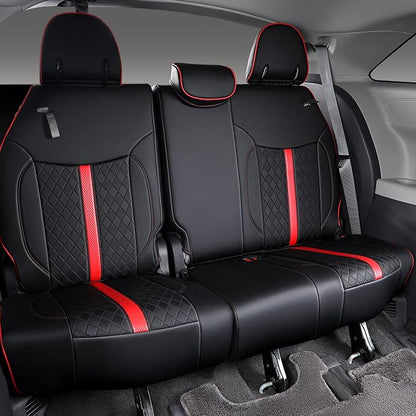 Custom Fit Sienna Seat Covers for 2021-2026 Toyota Sienna 7-Seat XLE XSE Woodland Limited Platinum [Ottoman Not Covered], Waterproof Faux Leather Full Set Airbag Compatible (Black+red)
