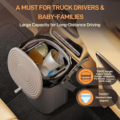 Waretary Trash Can for Car Garbage: Leakproof Silicone Car Waste Bin w/Lid for Drivers and Passengers; 2 Gallon Garbage Container for Vehicle, Sedan, SUV, Van, MPV & Truck (Gray)