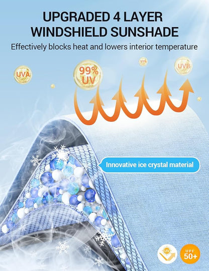 Proadsy Windshield Sun Shade Umbrella for Subaru Forester 2019-2025 2026 Foldable Car Umbrella Sunshade with Soft TPU Handle Spring Structure Crystal Cooling Material Protect Car from Rays & Heat