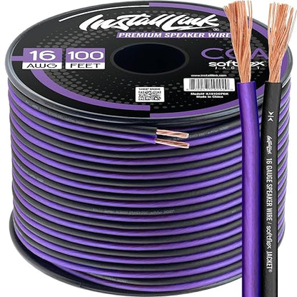 16 AWG Gauge Speaker Wire Cable Stereo, Car or Home Theater, CCA (100 Feet) by Install Link