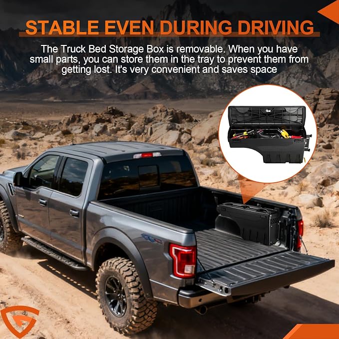 GEARLAST Truck Bed Storage Box With Password Lock Fit for Ford F-150 2015-2025, Passenger Side,30L, Black