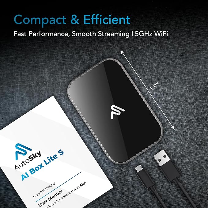 AUTOSKY LITE Box S 2026 – Wireless Adapter for CarPlay & Android Auto – Powerful New Processor – Netflix & YouTube via Phone Hotspot – Stable, Easy Plug & Play