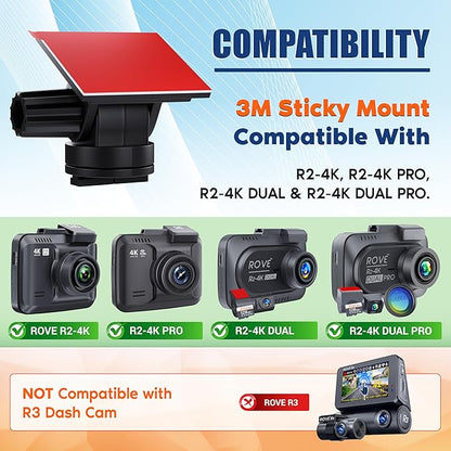 ROVE Sticky Mount for R2-4K, R2-4K PRO, R2-4K Dual, and R2-4K Dual PRO Dash Cams