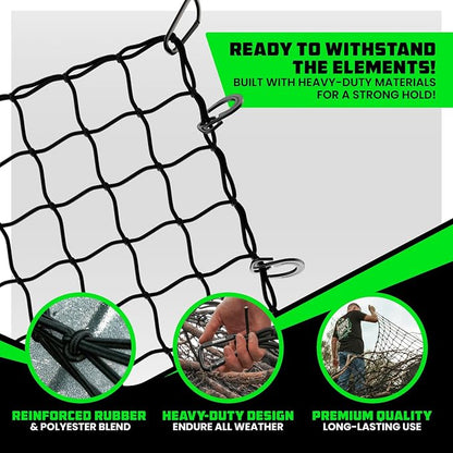Rhino USA Bungee Cargo Net Set - Ultimate Cargo Accessory Includes Carry Case, Carabiners, 4' x 6’ Net, 15" x 15" Mini-Net. For pickup truck bed, SUV, Motorcycle Rack, ATV, Small Trailer Cargo - Black