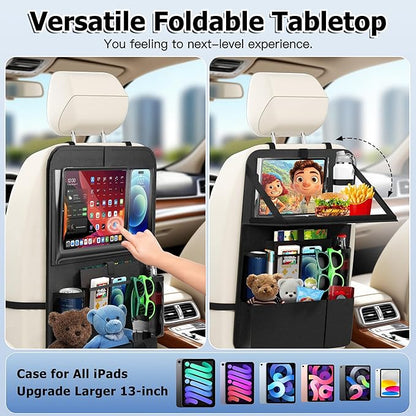 KaiCross Car Backseat Organizer with Table Holder,10 Storage Pockets Backseat Car Organizer and Storage with 600D Oxford Cloth,Travel Essentials,Kick Mats Back Seat Protector-2 Pack