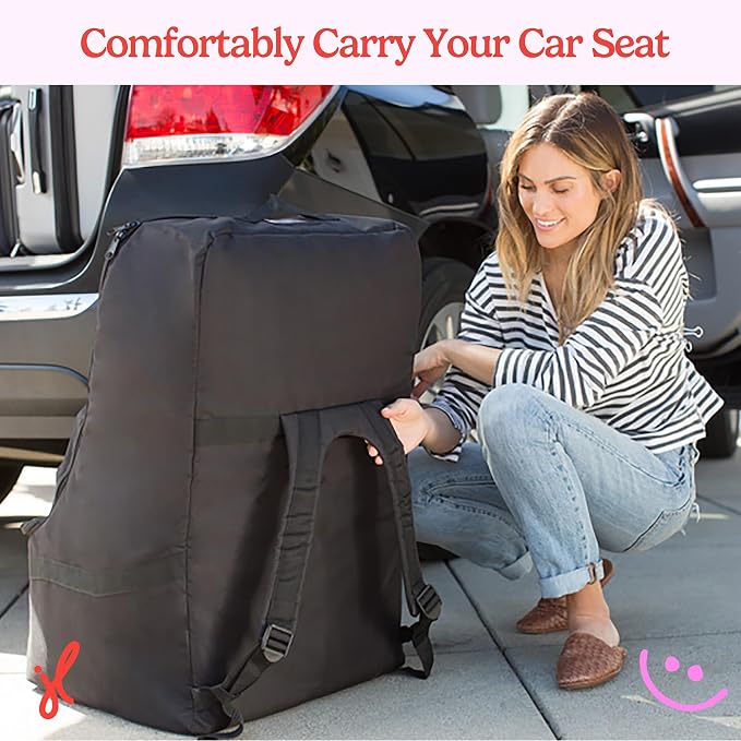 J.L. Childress Padded Backpack Car Seat Bag - Car Seat Travel Bag for Airplane, Cover Fits Most Baby & Infant Carriers & Boosters, Airport Accessories for Gate Check or Baggage Check - Ultimate, Black