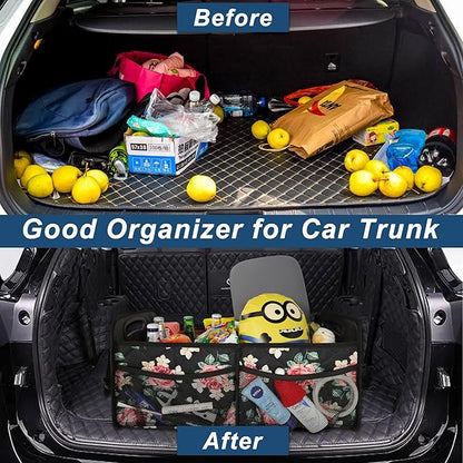 Deosk Trunk Organizer and Storage with Reinforced Handles,Car Accessories for Women/Men 50L Waterproof Polyester Trunk Organzier for Car/SUV/Minivan/Truck(Medium, Floral)